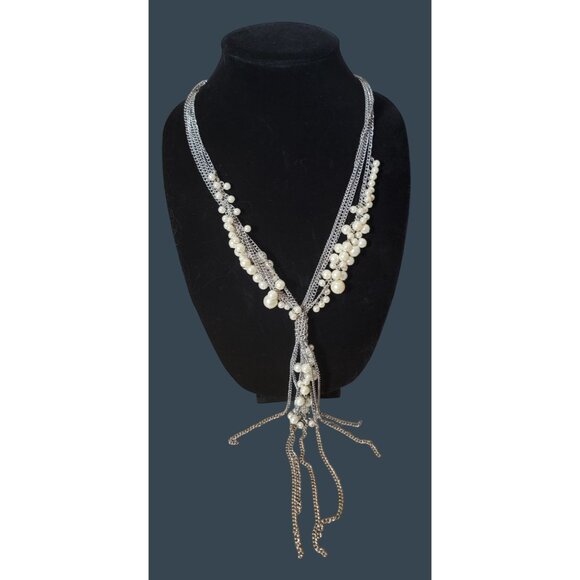 Pearl & Silver Necklace With Tassel Detail - Picture 1 of 5